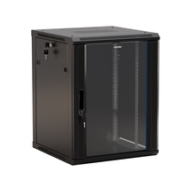 Hyperline TWB-1566-GP-RAL9004 Шкаф настенный 19-дюймовый (19"), 15U, 775x 600х 600мм, стеклянная дверь с перфорацией по бокам, ручка с замком, цвет черный (RAL 9004) (разобранный)