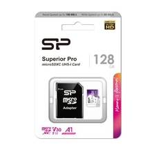 Micro SecureDigital 128Gb Silicon Power SP128GBSTXDU3V20AB {MicroSDXC Class 10 UHS-I U3, SD adapter}
