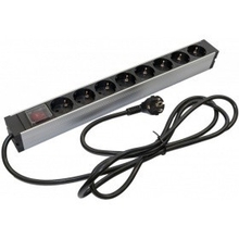 Hyperline SHZ19-8SH-S-2.5EU Блок розеток для 19" шкафов, горизонтальный, 8 розеток Schuko, выключатель с подсветкой, кабель питания 2.5м (3х1.5мм2) с вилкой Schuko 16A, 250В, 482.6x44.4x44.4мм (ШхГхВ)