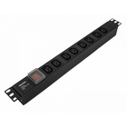 Hyperline SHE19-8IEC-S-IEC Блок розеток для 19" шкафов, горизонтальный, с выключателем с подсветкой, 8хIEC 320 C13, 10A, 250В, без кабеля питания, входная розетка IEC 320 C14, 482.6x44.4x44.4мм(ДхШхВ)