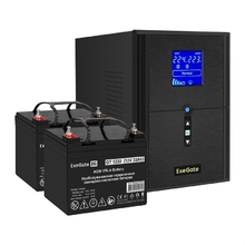 Exegate EX296837RUS Комплект ИБП EX295989RUS + батарея 33Ач EX282974RUS 2шт (инвертор, синус, для котла) SineTower SZ-2000.LCD.AVR.3SH.1C13.USB <2000VA/1600W, чистый синусоида, LCD дисплей, AVR, 3*Sch