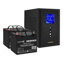 Exegate EX296791RUS Комплект ИБП EX295987RUS + батарея 33Ач EX282974RUS 2шт (инвертор, синус, для котла) SineTower SZ-1000.LCD.AVR.2SH.1C13.USB <1000VA/800W, чистый синусоида, LCD дисплей, AVR, 2*Schu