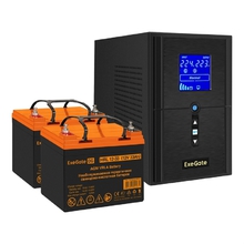 Exegate EX296792RUS Комплект ИБП EX295987RUS + батарея 33Ач EX285664RUS 2шт (инвертор, синус, для котла) SineTower SZ-1000.LCD.AVR.2SH.1C13.USB <1000VA/800W, чистый синусоида, LCD дисплей, AVR, 2*Schu