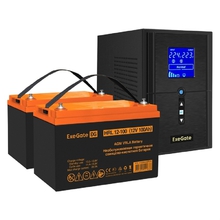 Exegate EX296805RUS Комплект ИБП EX295987RUS + батарея 100Ач EX285656RUS 2шт (инвертор, синус, для котла) SineTower SZ-1000.LCD.AVR.2SH.1C13.USB <1000VA/800W, чистый синусоида, LCD дисплей, AVR, 2*Sch