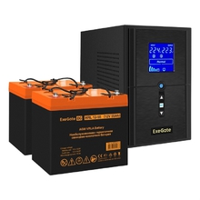 Exegate EX296797RUS Комплект ИБП EX295987RUS + батарея 55Ач EX285652RUS 2шт (инвертор, синус, для котла) SineTower SZ-1000.LCD.AVR.2SH.1C13.USB <1000VA/800W, чистый синусоида, LCD дисплей, AVR, 2*Schu