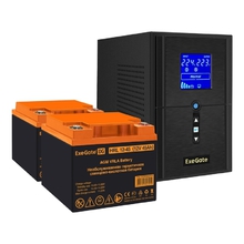 Exegate EX296795RUS Комплект ИБП EX295987RUS + батарея 45Ач EX285666RUS 2шт (инвертор, синус, для котла) SineTower SZ-1000.LCD.AVR.2SH.1C13.USB <1000VA/800W, чистый синусоида, LCD дисплей, AVR, 2*Schu