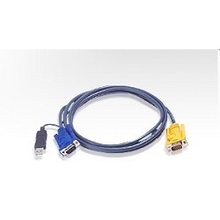 ATEN 2L-5203UP Кабель KVM  USB(Kлав+мышь)(Male)+HDB15(Male) <-> SPHD15(Male-2xMale) 3,0м., тонкий, черный.