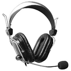 A4Tech HS-50,Черный(серебристые вставки) {Гарнитура  стерео, монитор типа, закрытые, рег громкости, 20-20000Гц 32 Ом 97дБ, микр подвижн,  кабель 2, 3.5 jack 3 pin}