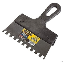 STAYER Шпатель "PROFESSIONAL" нержавеющий зубчатый с пластмассовой ручкой, 200мм, зуб 4х4мм[1009-20-04]