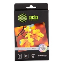 CACTUS CS-HGA626020 Фотобумага Cactus CS-HGA626020 Professional, суперглянцевая, 10x15, 260 г/м2, 20 листов