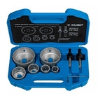 ЗУБР Набор коронок-чашек "ПРОФЕССИОНАЛ" c карбид-вольфрамовым нанесением, 6 коронок-чашек O 22, 28, 35, 44, 68, 73 мм, 2 державки со сверлами, ключ [33360-H6_z01]