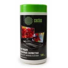 CACTUS Салфетки CS-T1001 Туба с чистящими салфетками для экранов и оптики, 100 шт