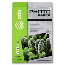 Cactus CS-GSA313020 Фотобумага Cactus A3/130г/м2/20л. глянцевое, самоклей. для струйной печати Cactus CS-GSA313020 Фотобумага Cactus A3/130г/м2/20л. глянцевое, самоклей. для струйной печати
