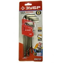 ЗУБР "МАСТЕР" 27461-2_z02 Ключи имбусовые { Набор , длинные с шариком, Cr-V, сатинир. покрытие, пластик. держатель, HEX 1,5-10мм, 9 пред }