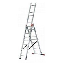 СИБИН Лестница универсальная, трехсекционная со стабилизатором, 11 ступеней [38833-11]