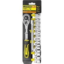 Набор STAYER "STANDARD": Торцовые головки (3/8") на пластиковом рельсе, трещотка, удлинитель, 10-24мм, 12 предметов [27752-H12]
