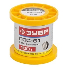 ЗУБР Припой, ПОС 61, трубка с канифолью, 100г, 1мм [55450-100-10C]