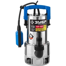 ЗУБР Профессионал [НПГ-Т3-1100-С] Насос Т3 погружной { дренажн для грязн воды (d частиц до 35мм), 1100Вт, 280л/мин, напор 10.5м,нерж сталь, провод }