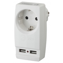 ЭРА Б0026332 Адаптер "Polynom" SP-1e-USB-W 1гн 220V + 2xUSB 2100mA, c заземл, (белый)