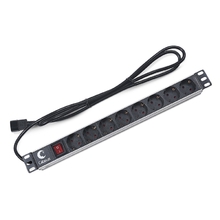 Cabeus PDU-8P-2IEC Блок евророзеток для 19" шкафов, горизонтальный, 8 розеток, 10 A, выключатель, алюминиевый корпус, шнур 2 м, вилка IEC 320 C14