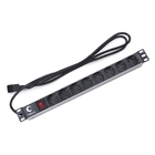 Cabeus PDU-8P-2IEC Блок евророзеток для 19" шкафов, горизонтальный, 8 розеток, 10 A, выключатель, алюминиевый корпус, шнур 2 м, вилка IEC 320 C14