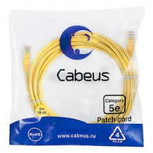 Cabeus PC-UTP-RJ45-Cat.5e-5m-YL-LSZH Патч-корд U/UTP, категория 5е, 2xRJ45/8p8c, неэкранированный, желтый, LSZH, 5м