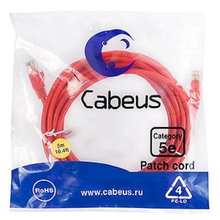 Cabeus PC-UTP-RJ45-Cat.5e-5m-RD Патч-корд U/UTP, категория 5е, 2xRJ45/8p8c, неэкранированный, красный, PVC, 5м Cabeus PC-UTP-RJ45-Cat.5e-5m-RD Патч-корд U/UTP, категория 5е, 2xRJ45/8p8c, неэкранированный, красный, PVC, 5м
