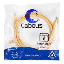 Cabeus PC-UTP-RJ45-Cat.6-3m-YL Патч-корд U/UTP, категория 6, 2xRJ45/8p8c, неэкранированный, желтый, PVC, 3м
