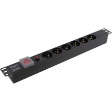 Exegate EX280830RUS Блок розеток ExeGate ServerPro PDU-19H605 Al-6S-C14-SW-O, 19",1U,алюм, 6Schuko, С14, защ перегр