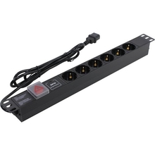 Exegate EX280834RUS Блок розеток ExeGate ServerPro PDU-19H609 Al-6S-C14-2, 19",1U,алюм, 6Schuko, кабель с C14 2м, SPD1