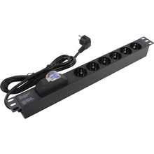 Exegate EX280835RUS Блок розеток ExeGate ServerPro PDU-19H610 Al-6S-EU2.5-1P, 19",1U,алюм,6Sch,евровилка,2.5м,защ перегр