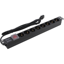 Exegate EX280845RUS Блок розеток ExeGate ServerPro PDU-19H806 Al-8S-C14-3-SW, 19", 1U, алюм, 8Schuko, кабель с C14 3м