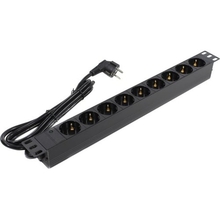 Exegate EX280849RUS Блок розеток ExeGate ServerPro PDU-19H903 Al-9S-EU2, 19",1U,алюм, 9Schuko, евровилка, 2м