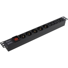 Exegate EX280866RUS Блок розеток ExeGate ServerPro PDU-19H008 Al-5C135S-C14-SW, 19",1U,алюм, 5 IEC 320 C13, 5Schuko, С14