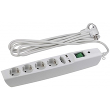 ЭРА C0043327 Сетевой фильтр SFU-5es-2m-W белый {3x1 мм2, со шт, с выкл, 5гн + 2 USB - зарядки, 2м, защита от короткого замыкания, от перегрузки, от импульсных и высокочастнотных помех}