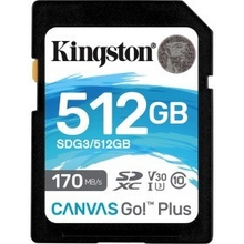 Флеш карта SD 512GB Kingston SDXC Class 10 UHS-I U3 V30 Canvas Go Plus 170MB/s SDG3/512GB