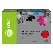 Чернила Cactus CS-I-PG510-CL511M/C/Y голубой/пурпурный/желтый/черный набор 5x100 мл для Canon Pixma MP240/MP250/MP260/MP270