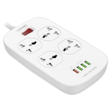 Perfeo LD_B4435  LDNIO SC4407Q/ Сетевой фильтр 2м/ 4  розетки EU_UK_US/ 2500W/ 4 USB+QC 3.0/  Выкл. на розетки/ White