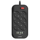 Perfeo LD_B4436  LDNIO SE6403/ Сетевой удлинитель 2м + ЗУ на 4 USB/ 6 розеток (медь) - 2500W/ USB - 17W/ Black&Gray