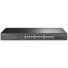 TP-Link TL-SG3428X-UPS JetStream 24 портовый гигабитный управляемый коммутатор уровня 2+ с 4 слотами SFP+ 10GE и источником бесперебойного питания
