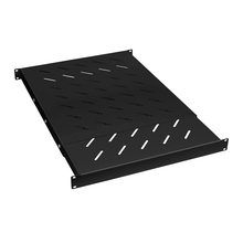 Cabeus SH-J018-SS-600-100KG-BK Полка 19" перфорированная глубиной 600-1000 мм для напольных шкафов и открытых стоек, усиленная до 100кг, цвет черный (RAL 9004)