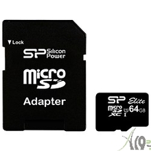 Micro SecureDigital 64Gb Silicon Power SP064GBSTXBU1V10SP {MicroSDXC Class 10 UHS-I, SD adapter}